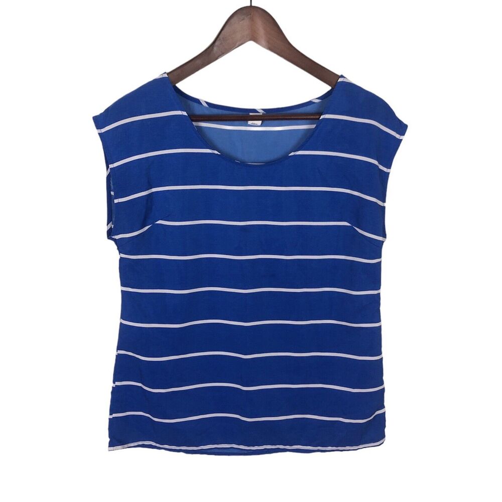 Old Navy Blue White Striped Cap Sleeve Oversize Shirt Top Women's Size XS